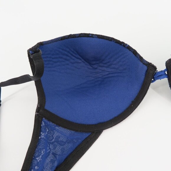 Victorias Secret 36C Sexy Little Things Black Lace Blue Underwire Push Up Bra - Picture 8 of 13